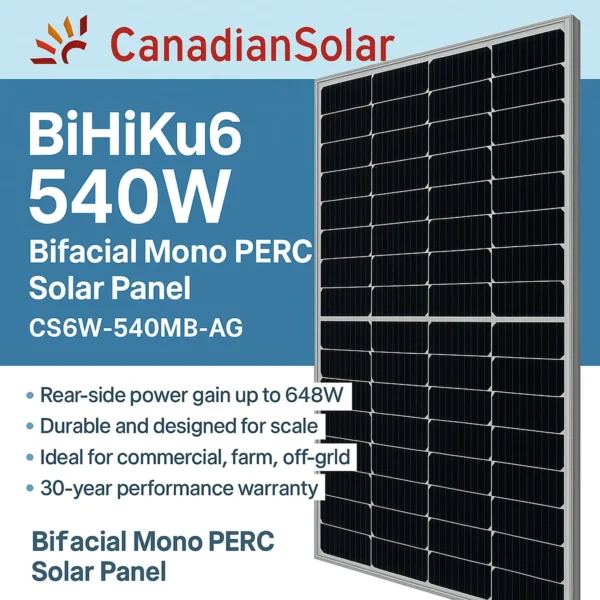 Canadian Solar BiHiKu6 540W Bifacial Mono PERC Solar Pane